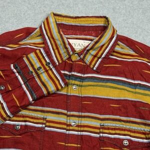 Ryan Michael Shirt Mens Large Brick Red Aztec Colorblock Linen Snap Button